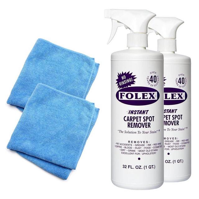 Black Swan Distributors - 2 Pack - Two FOLEX Instant Carpet Spot Removers (32 oz) & Two Reusable Microfiber Cleaning Cloths (15x15 in) - Household Stain Treater Kit - Handheld Rug & Upholstery Cleaner