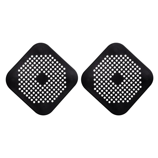 Unique Bargains Shower Drain Hair Catcher Square Drain Cover Silicone Strainer Hair Stopper for Shower Sink Bathroom Tub Accessories Black 2pcs