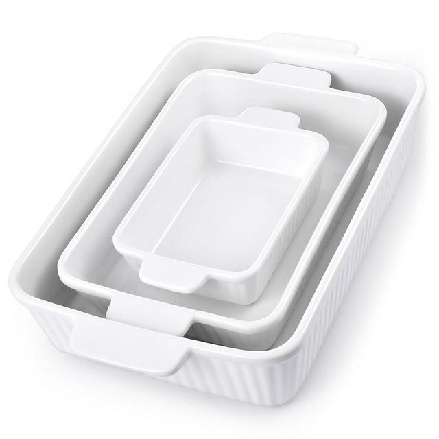 Bakeway Casserole Dishes for Oven, Ceramic Baking Dish Set with Handles, Porcelain Rectangular Lasagna Pan Deep of 3, Oven-Safe Bakeware Sets for Cooking, Kitchen, Holiday Gifts (15.5", 12.2", 8.3")