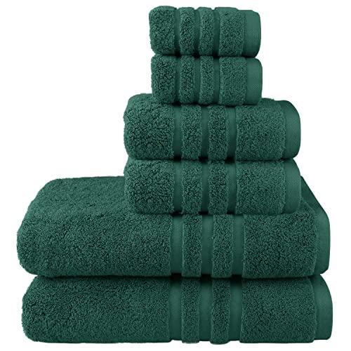 Josmon Bath Towel Set Cotton Towels Dark Green 6 Pieces Luxury Highly Absorbent Hotel Spa Gym 2 Bath Towels 2 Hand Towels 2 Washcloths