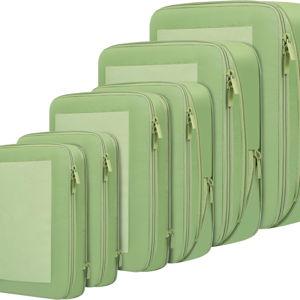6 Set Compression Packing Cubes Travel Accessories Expandable Packing Organizers (Square Mesh, 06-Matcha Green)
