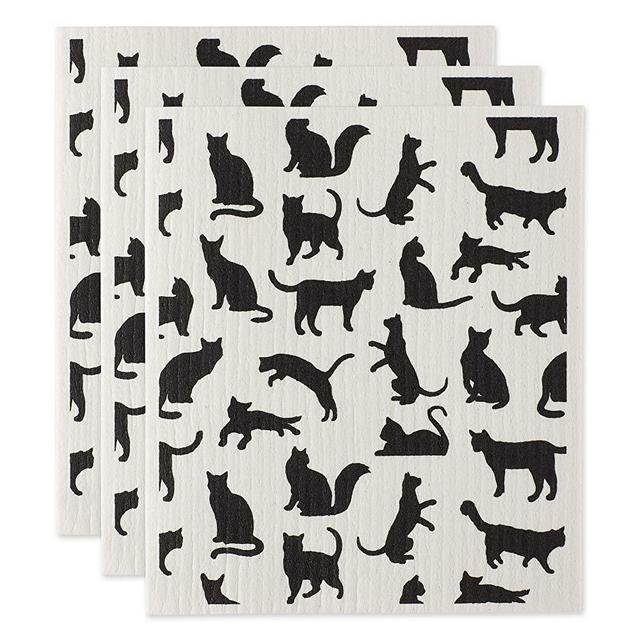 DII Swedish Dishcloth Set Cleaning Collection, 7.75 x 6.75, Cats, 3 Piece
