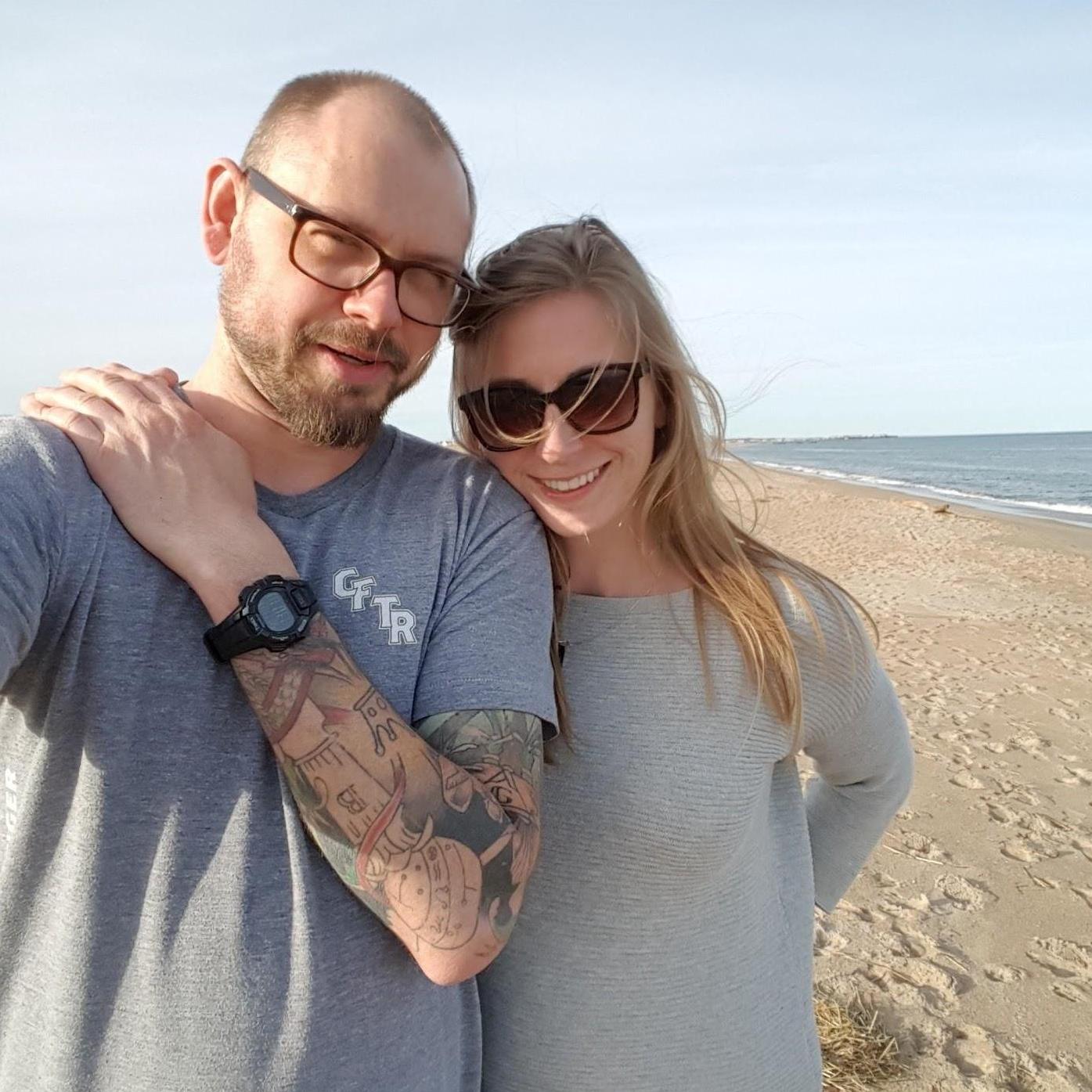On our first trip to see Noah's sister and family in Massachusetts. Here we a midway through an errand to find some fresh lobsters; we took a break to visit the Atlantic