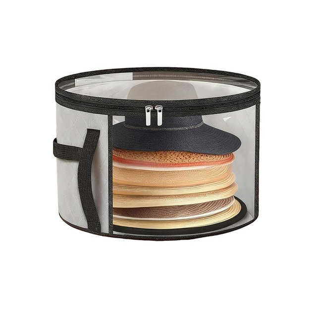 NovaHF Oversized Clear Hat Storage Box With Handle, Extra Large Organizer Holds 7 Hats For Closet Travel Cloth Hat Case