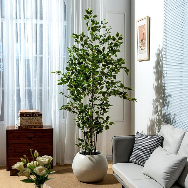 Bailikang 7ft Fake Ficus Tree-Clear Texture,Faux Ficus Tree,Fake Tree Artificial Tree Indoor for Home Decor Indoor,Living Room Corner Decor（No Planter