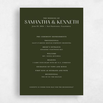Green Simple Wedding Program - Sidney