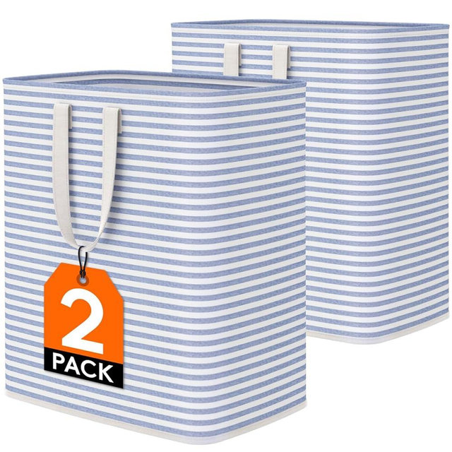Lifewit 100L Freestanding Laundry Hamper, Collapsible Waterproof Large Laundry Basket with Easy Carry Extended Handles for Clothes, Towels, Blue, 2 Packs