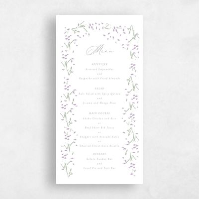Lilac, Purple Wedding Menu - Regal