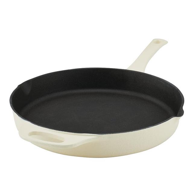 Rachael Ray Premium Rust-Resistant Cast Iron Frying Pan/Skillet with Helper Handle and Pour Spouts, 12 Inch, Almond