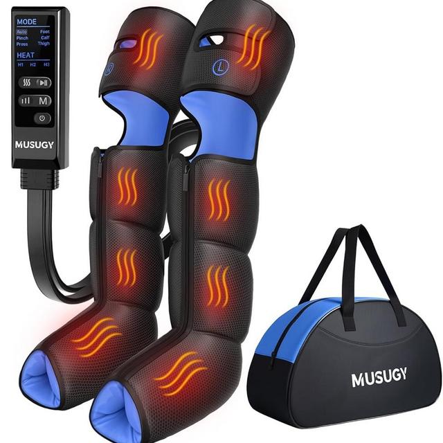 Musugy Leg Massager with Heat and Compression : Sequential Compression Boots with 6 Modes,9 Intensity and 3 Heat for Circulation and Pain Relief - Gifts for Father, Mother, Him, Her