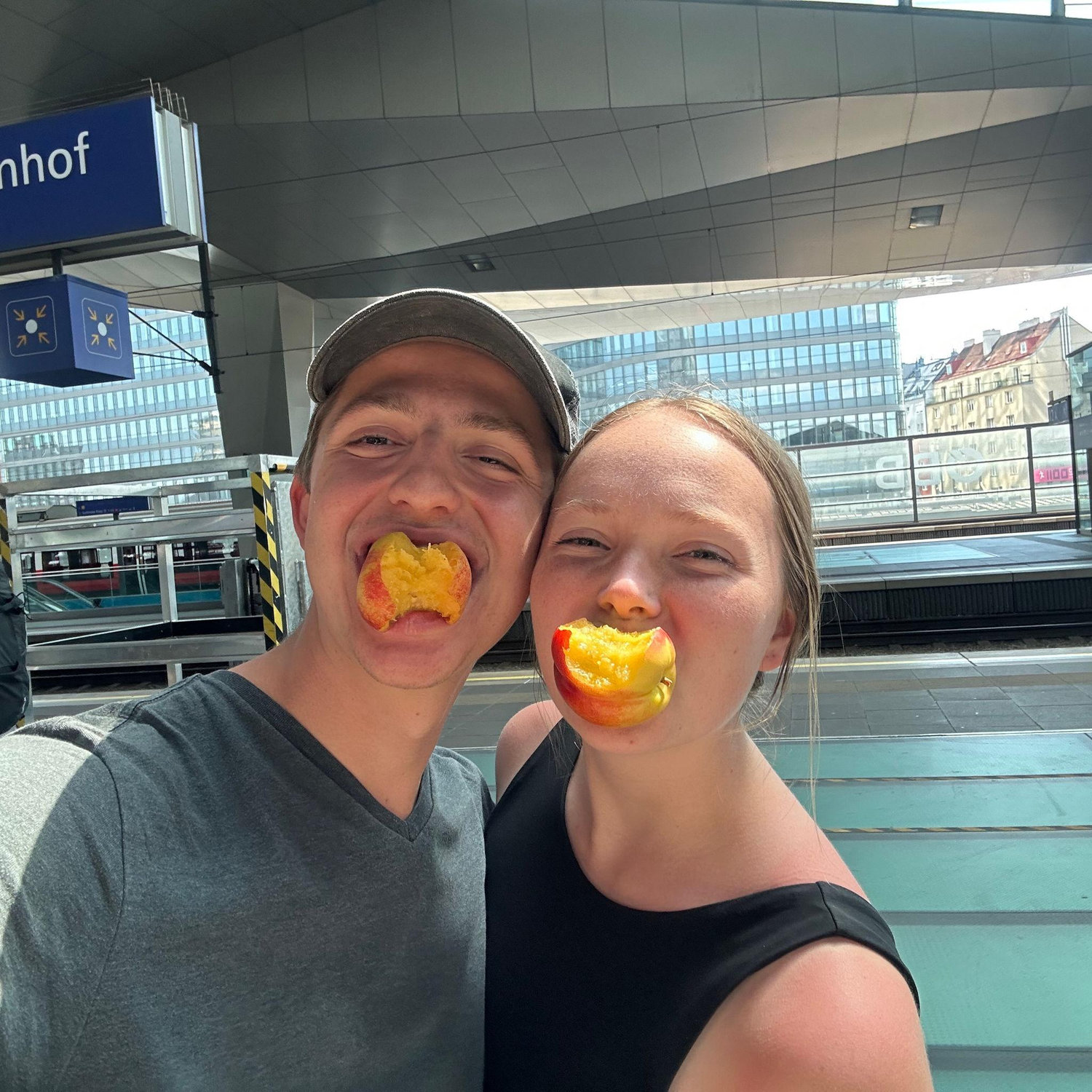 Nectarines in the Vienna, Austria train station