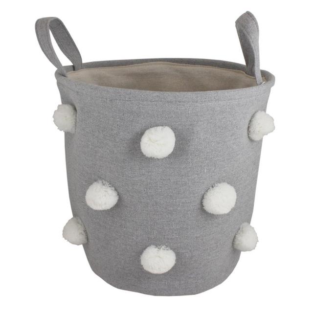 Bee & Coco Round Storage Bin in Grey with White Pom Poms