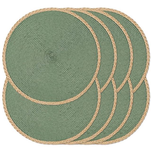 Noctiflorous Round Braided Placemats Set of 8 Table Mats 15 Inches Washable Heat Resistant for Dining Table Non-Slip Indoor Outdoor Place Mats for Thanksgiving Christmas Easter(Green Thin Edge 8)