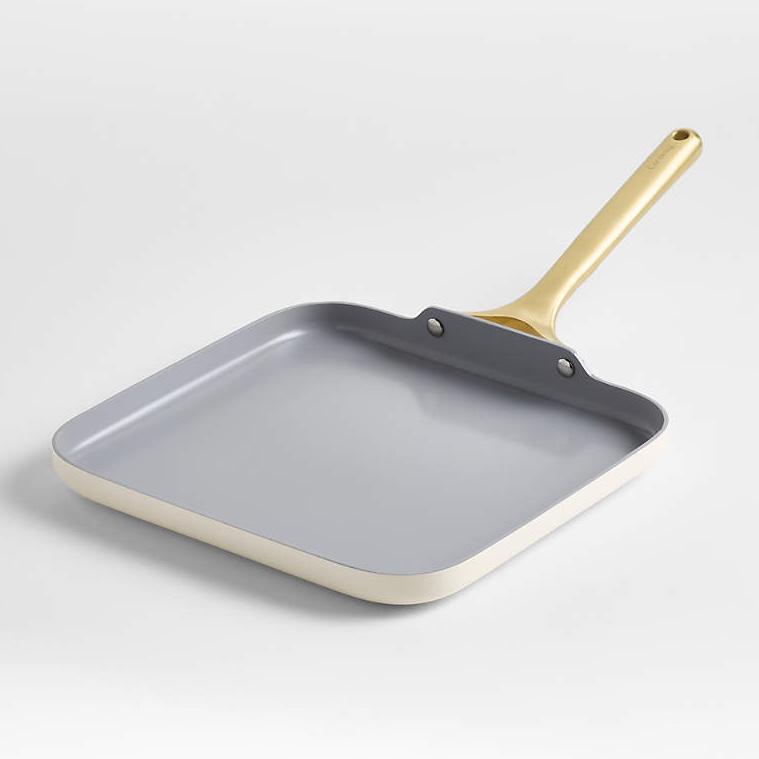 Caraway ® Cream Ceramic Non-Stick Square Griddle Pan with Gold Hardware