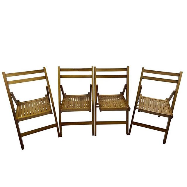 HomVent Set of 4 Slatted Wood Folding Chair, Fully Assembled Folding Chair Set Folding Event Chairs Wedding Chair Wooden Slatted Seat for Dining Room Kitchen Wedding Occasion Events (Teak Wood)