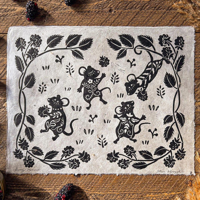 Berry Harvest | Original, Hand-Carved, Linocut Print