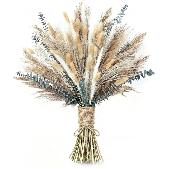 xin's convey 120 PCS Dried Pampas Grass, Dried Flowers, Reed Grass Bouquet for Bohemian Flowers Home Table Wedding Decoration, Rustic Farmhour.(Light Brown)