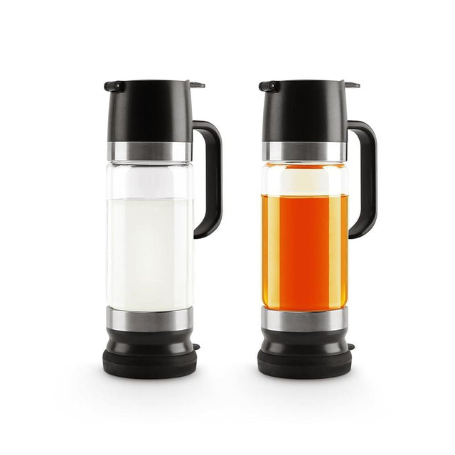 Aelga Coffee Syrup Dispenser, 12 OZ Glass Syrup Bottles with Handle, No Drip Pouring, Coffee Bar Accessories for Coffee and Tea, Black 2 Pack