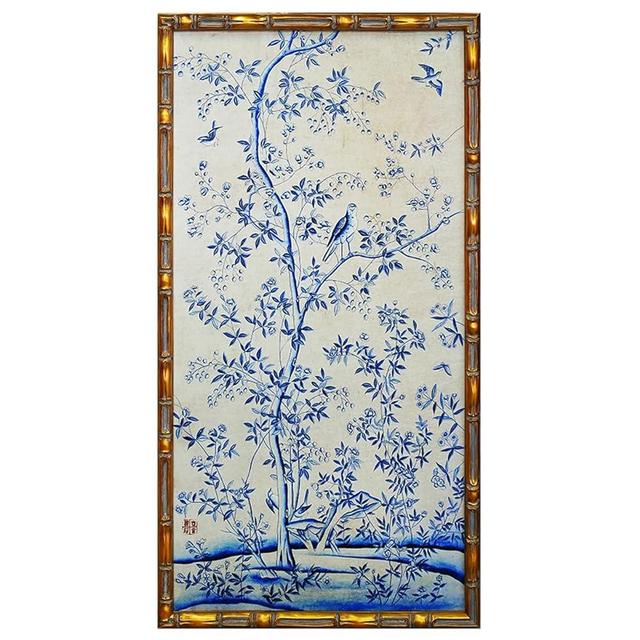 HongFengtang Chinese Rice Paper Print China Flower And Bird Bamboo Frame 19.5 X 35.8 Inches (B)