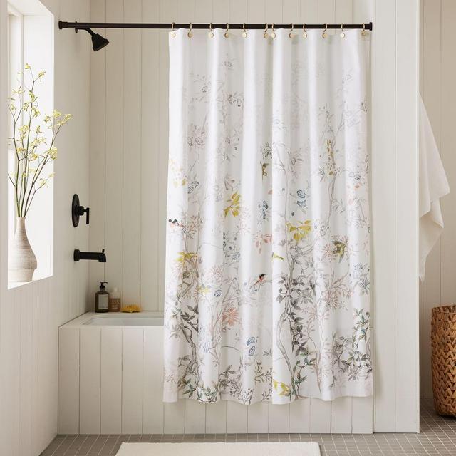 Organic Chinoiserie Printed Shower Curtain, Misty Rose, 72"x74"