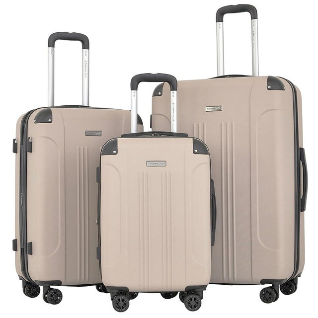 Travelers Club Chicago Plus Hardside Luggage, Mushroom, 3 Piece Set