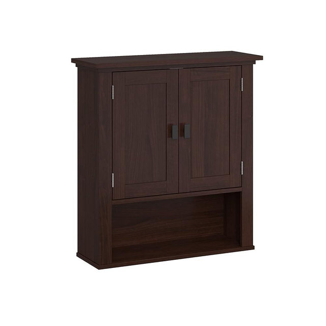 RiverRidge Hayward Two-Door Over The Toilet Storage Cabinet Dark Woodgrain - Stylish Medicine Cabinet and Bathroom Wall Cabinet