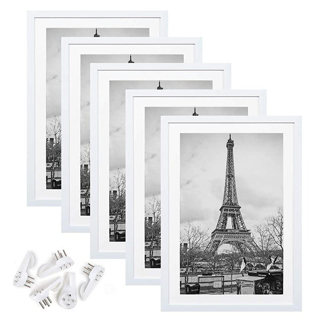 upsimples 11x17 Picture Frame Set of 5,Display Pictures 9x15 with Mat or 11x17 Without Mat,Wall Gallery Photo Frames,White