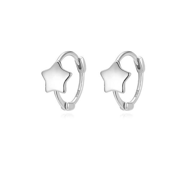 Reffeer Solid 925 Sterling Silver Star Hoop Earrings for Women Girls Tiny Star Huggie Earrings Cartilage Hoops (0.7CM)
