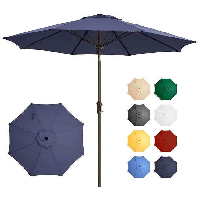 Ayge 9FT Large Outdoor Patio Umbrella Market Table Umbrella-UV Resistant, Easy Push Button Tilt and Crank, 8 Sturdy Fiberglass Ribs Heavy-Duty Pool Umbrella for Deck, Backyard,Garden,Navy