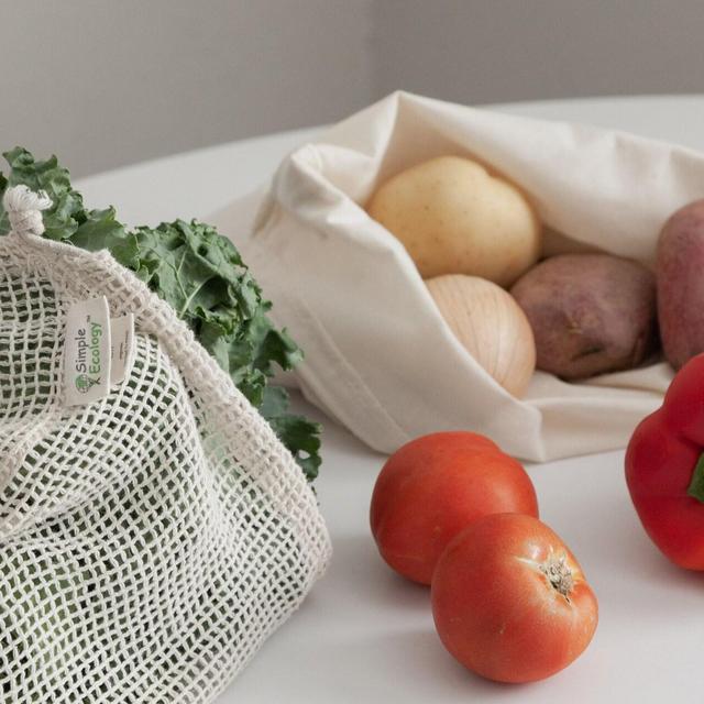 Reusable Mesh & Muslin Produce Bag Set - Organic Cotton Vegetable Shopping + Storage Bags
