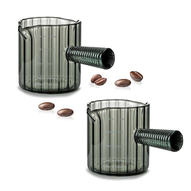 Steviieden Espresso Cups Set of 2, 4 OZ Glass Double Spouts Cups, Shot Glasses, Milk Cup with Glass Handle for Dishwasher Safe, Espresso Accessories for Machine, Demitasse Cups, Small (Gray)