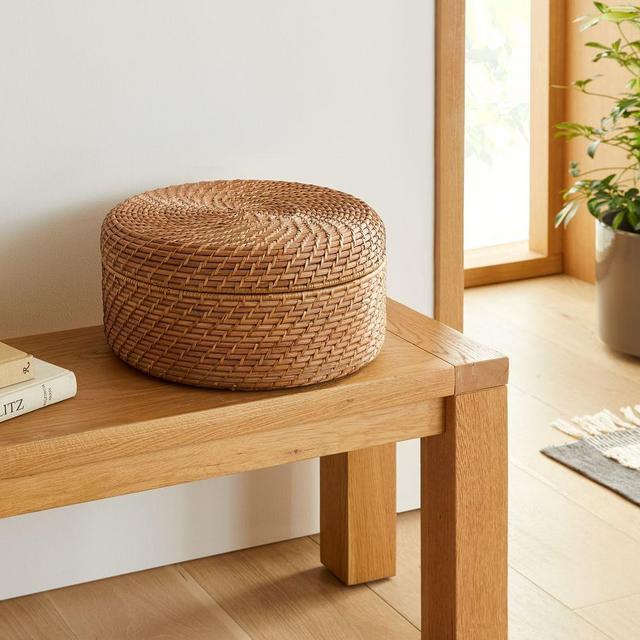 Modern Weave Basket, Round Lidded, Medium, Natural