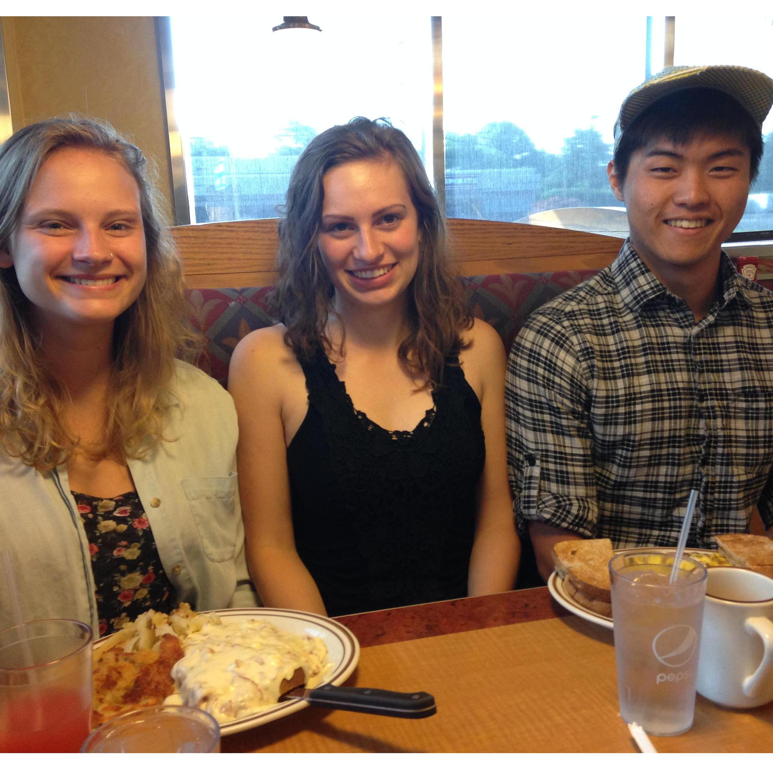 Abbey, Elizabeth, and Yong: Aunt Molly treated us before Yong's departure. Yong enjoyed his first introduction to the American life in PA. By the way, the pancakes were superb. (2017, Harrisburg, PA)