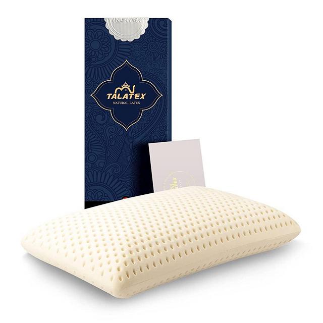 Talatex Talalay 100% Natural Premium Latex Pillow, Helps Relieve Pressure, No Memory Foam Chemicals, Perfect Package Best Gift with Removable Tencel Cover (Queen (Pack of 1), Soft)