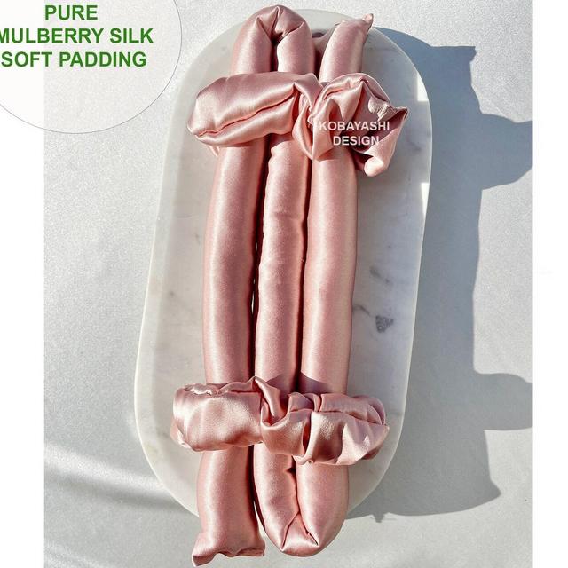 Silk heatless curler, Large overnight curls, no heat hair curling ribbon, rose gold damage free hair roller wand set, Best jumbo curl rod