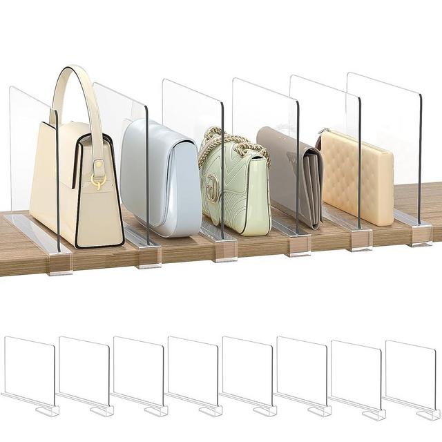 Shelf Dividers Purse Organizer for Closet: 8-Pack Acrylic Bag Storage Organizer for Handbags, Clutches, Clothes, Sweater, Towel