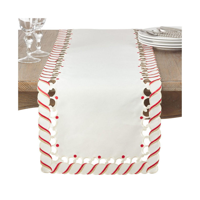 Saro Lifestyle Candy Cane Design Christmas Holiday Table Runner