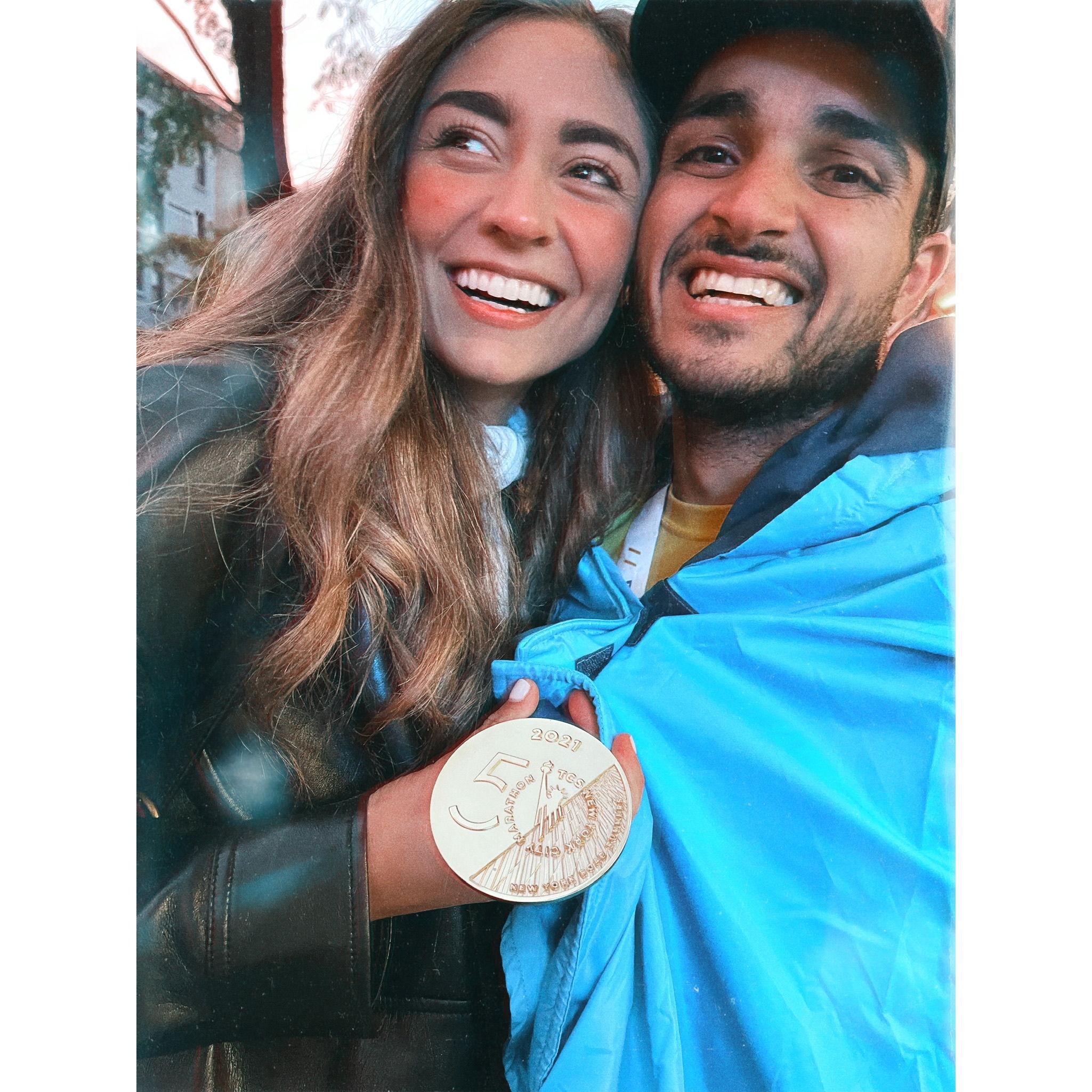 Us celebrating Elijah's completion of the New York City Marathon Fall 2021...