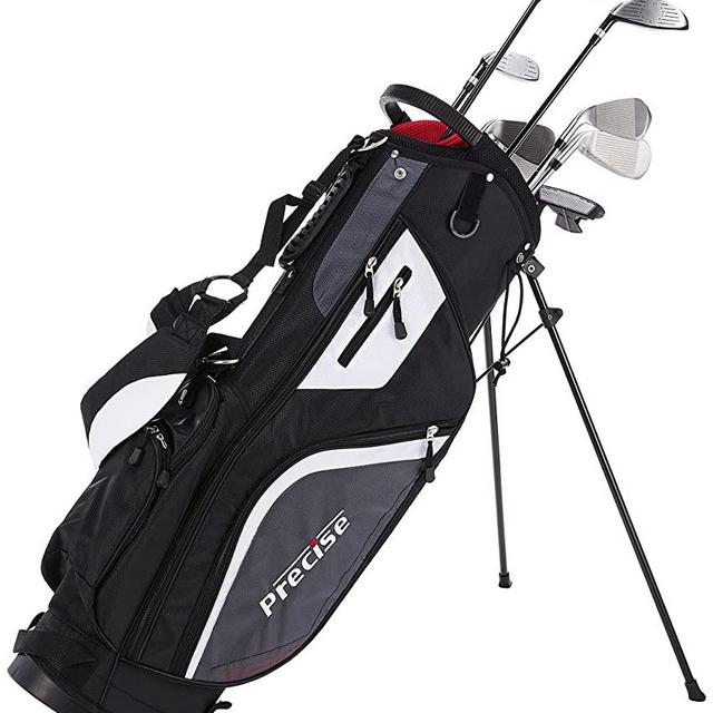 Precise M5 Men's Complete Golf Clubs Package Set Includes Titanium Driver, S.S. Fairway, S.S. Hybrid, S.S. 5-PW Irons, Putter, Stand Bag, 3 H/C's