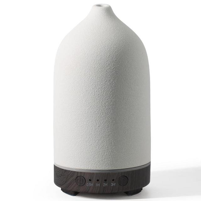 Diffuserlove Ceramic Diffuser 160ML Essential Oil Diffusers Aromatherapy Essential Oil Diffuser for Room Air Diffuser for Home Bedroom Stone Diffuser Black Wood Pattern Base (Size:6.8" H x 3.6" W)