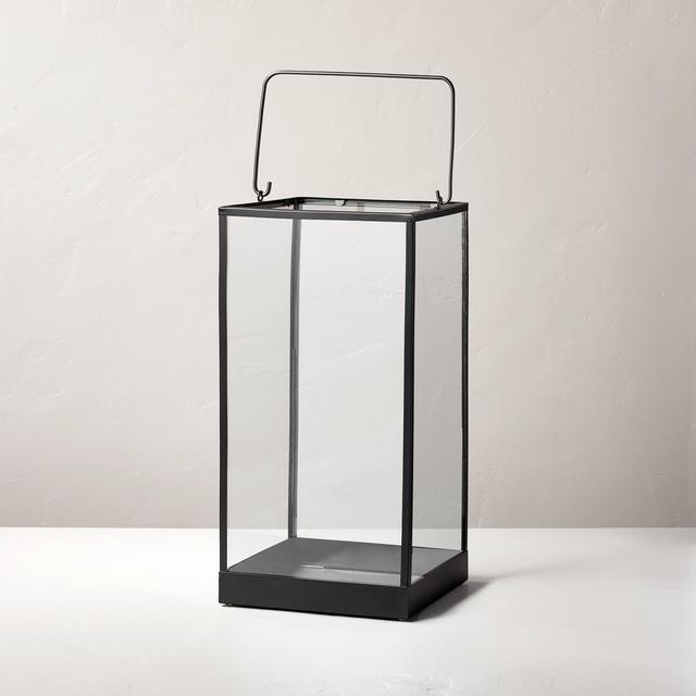 Large 20" Square Metal & Glass Pillar Candle Lantern Black - Hearth & Hand™ with Magnolia