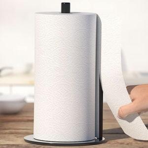 Paper Towel Holder Black Kitchen Roll Holder, Premium Stainless Steel Paper Towel Holder for Kitchen Roll Organize, Countertop Roll Dispenser with Weighted Base