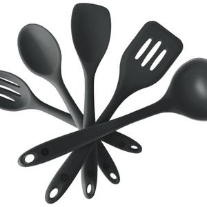 StarPack Home Silicone Kitchen Utensil Set with 101 Cooking Tips, Standard, 10.6-Inch (5 Piece Set) - Gray / Black