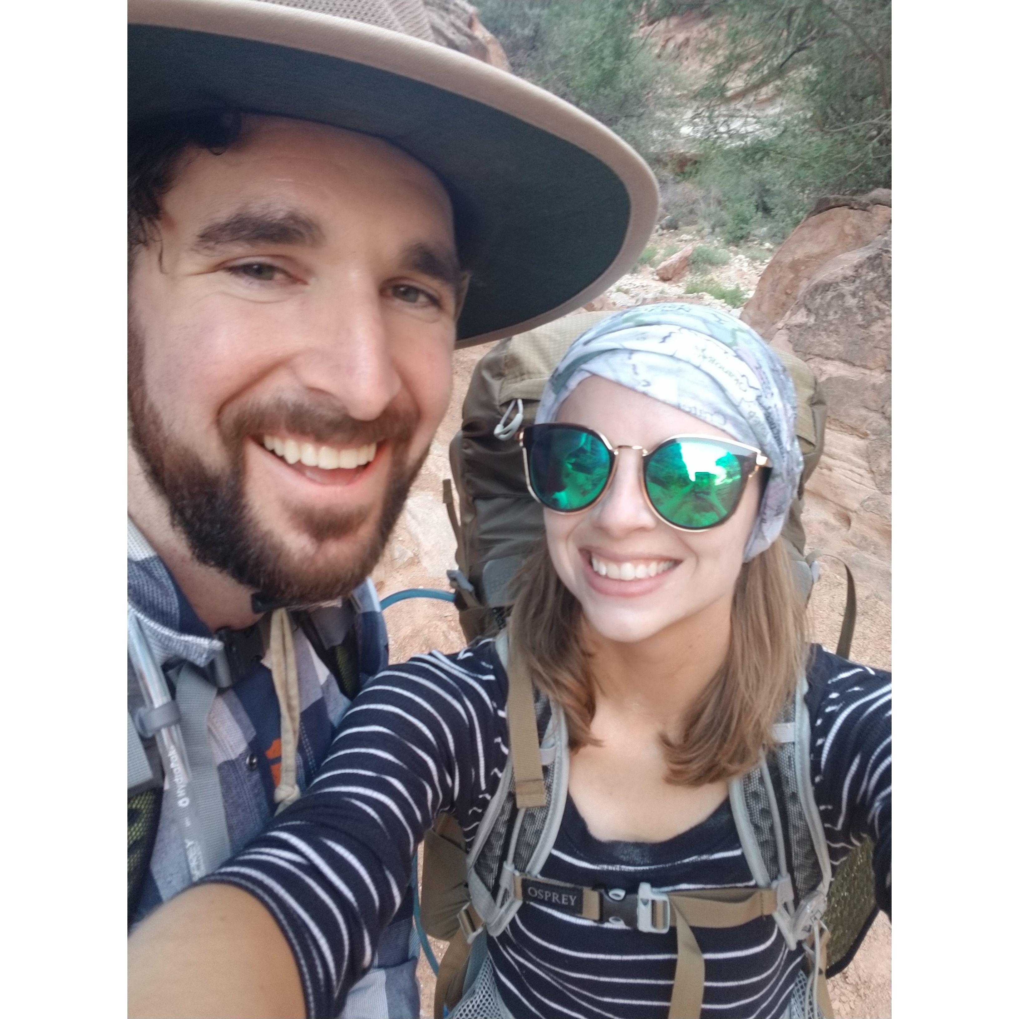 On our way to Havasupai Falls, backpacking 10 miles into the canyon after leaving at 4 am.