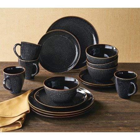 Better Homes & Gardens 16-Piece Burns Dinnerware Set, Black Speckled