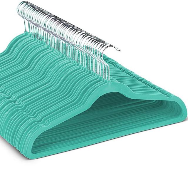 ZOBER Non-Slip Velvet Hangers, Suit Hangers (50 Pack) Ultra Thin Space Saving 360 Degree Swivel Hook Strong and Durable Clothes Hangers Hold Up-to 10 Lbs, for Coats, Jackets, Pants, Dress (Turquoise)