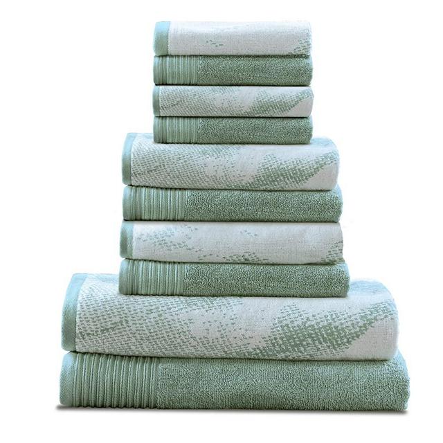 Superior 100% Cotton Marble Effect 10-Piece Towel Set, Solid and Luxurious Marble Pattern Jacquard, Super Soft, Plush and Absorbent, 2 Bath Towels, 4 Hand Towels, 4 Wash Cloths - Teal