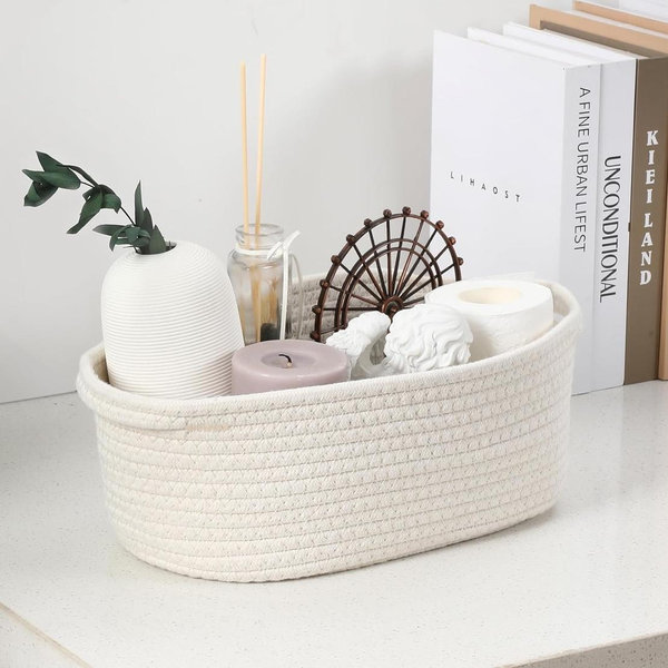 2 Pack Small Woven Basket 12"x 8"x 5" - White