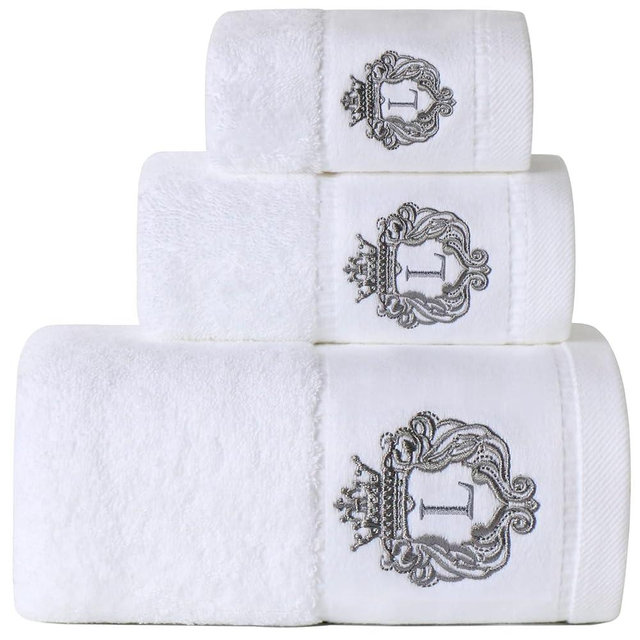 Luxury Bathroom Super Soft and Highly Absorbent Premium 100% Cotton Bath Towel Set for Gifts (White-L)
