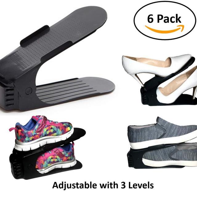Masterstock Shoe Slots/Shoe Organizer - Adjustable, Space Saver - 6 pcs Set, Black - All Kinds Shoes - Sturdy Material